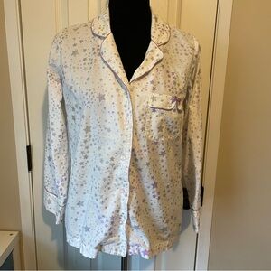 Victoria Secret White Pajama Top with Purple Stars Size Small
